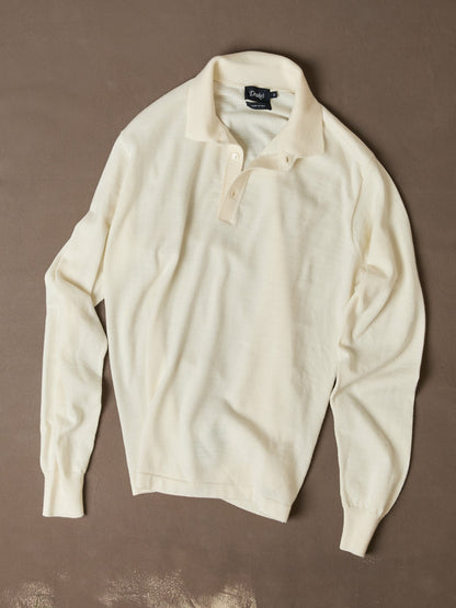 Drake's Ecru Merino Wool Knitted Rugby Shirt