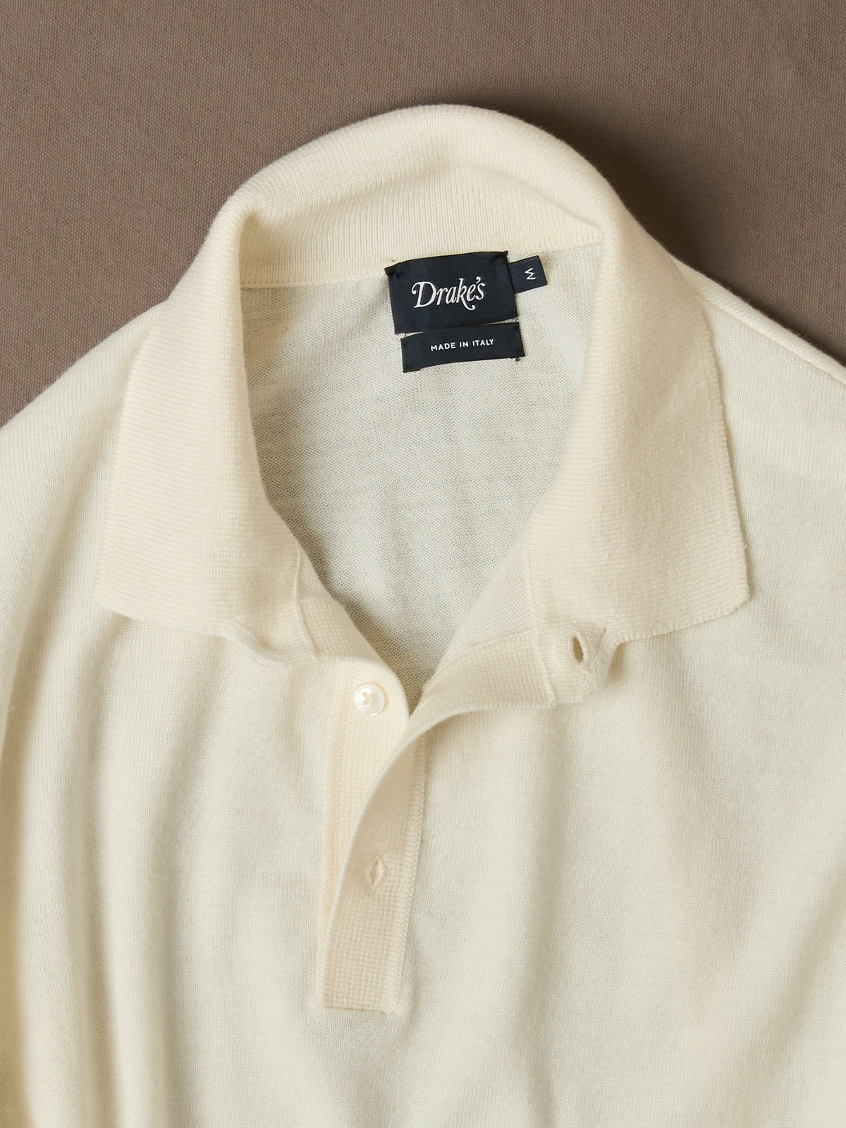 Drake's Ecru Merino Wool Knitted Rugby Shirt