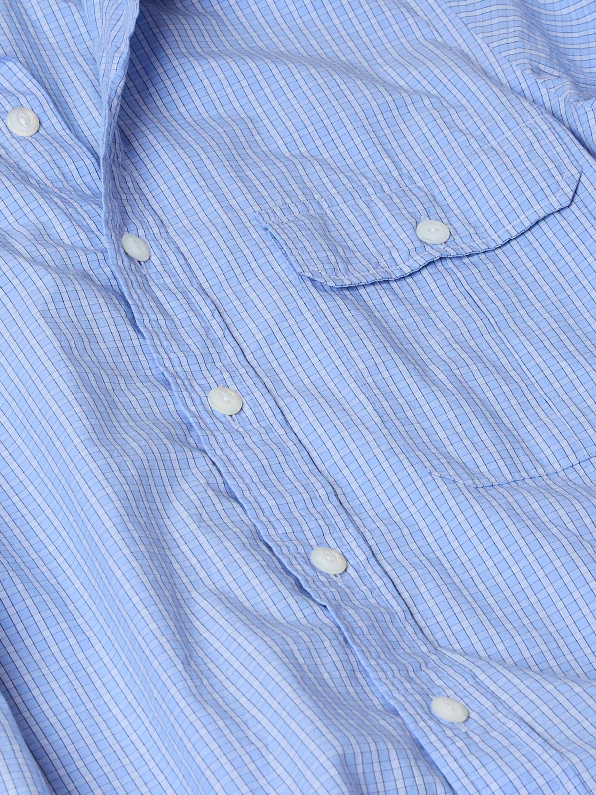 Drake's Blue Check Cotton Long Point Collar Shirt