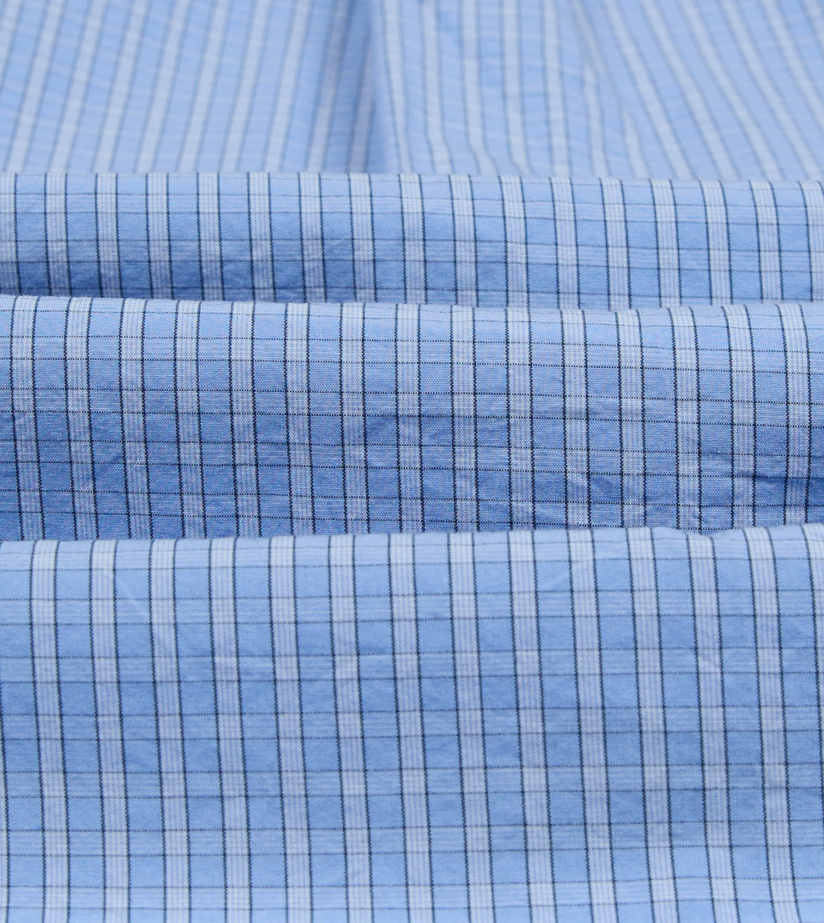Drake's Blue Check Cotton Long Point Collar Shirt