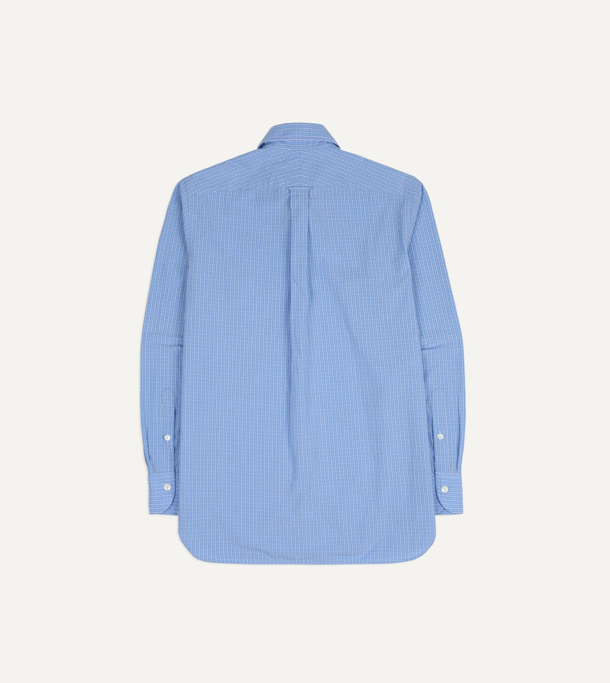 Drake's Blue Check Cotton Long Point Collar Shirt