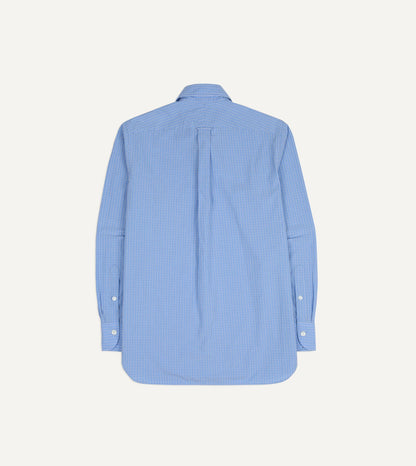 Drake's Blue Check Cotton Long Point Collar Shirt