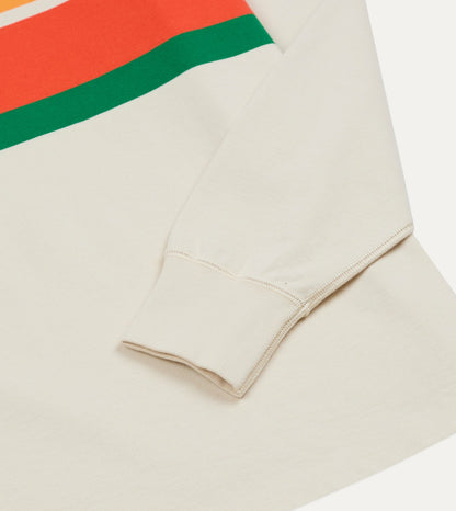 Drake's Ecru Multi Centre Stripe Cotton Rugby Shirt