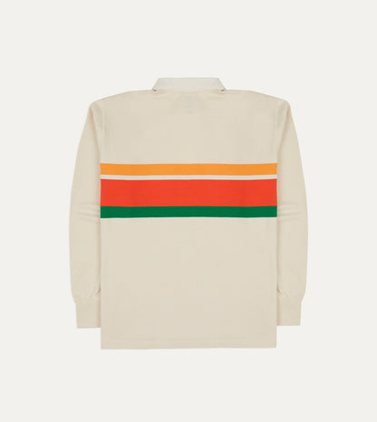 Drake's Ecru Multi Centre Stripe Cotton Rugby Shirt