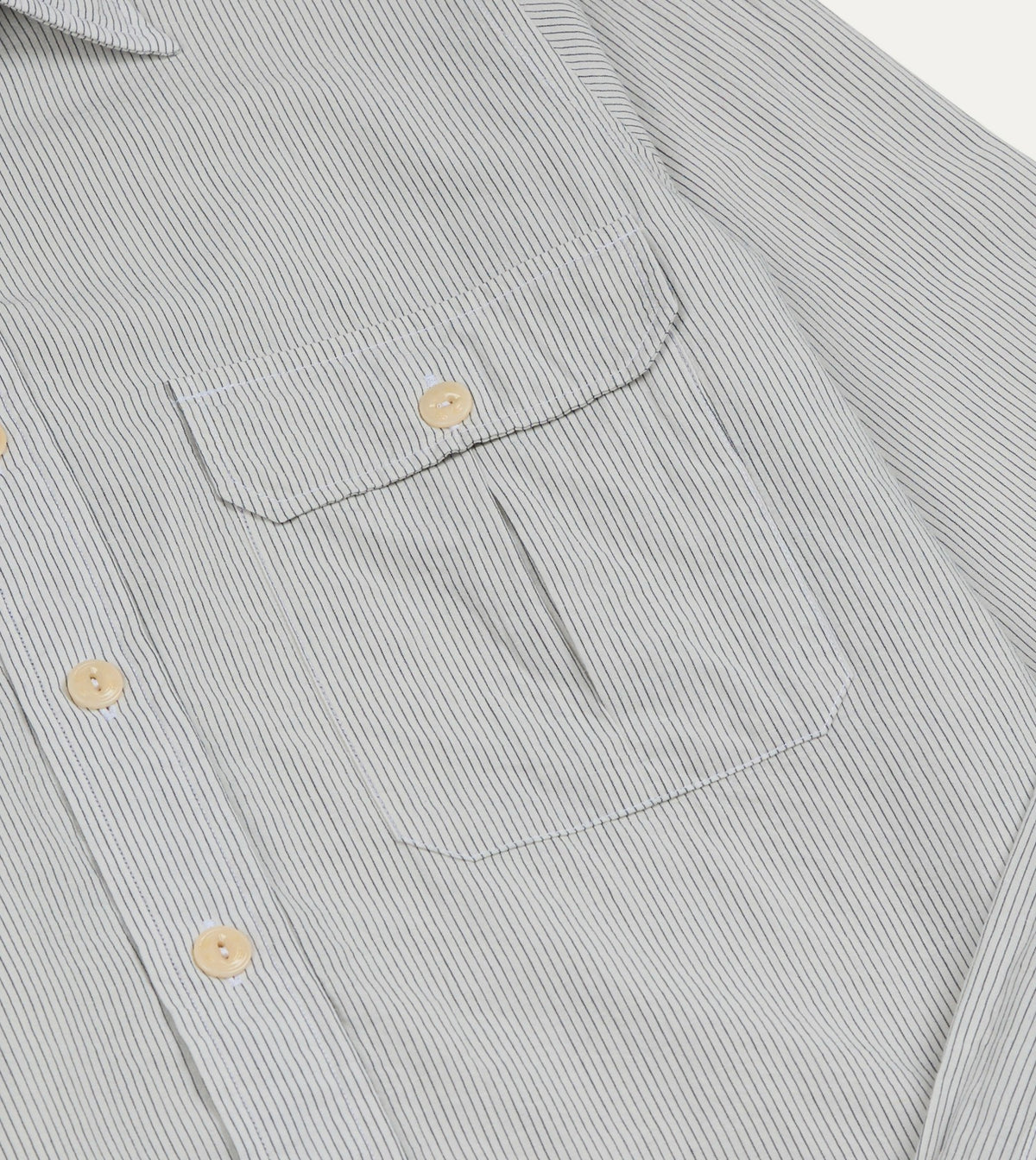 Drake's White and Navy Pinstripe Linen-Cotton Long Point Collar Shirt