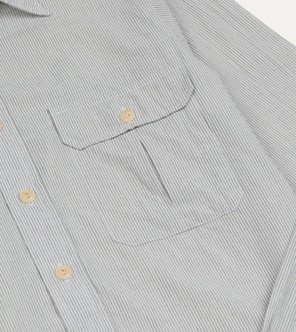 Drake's White and Navy Pinstripe Linen-Cotton Long Point Collar Shirt
