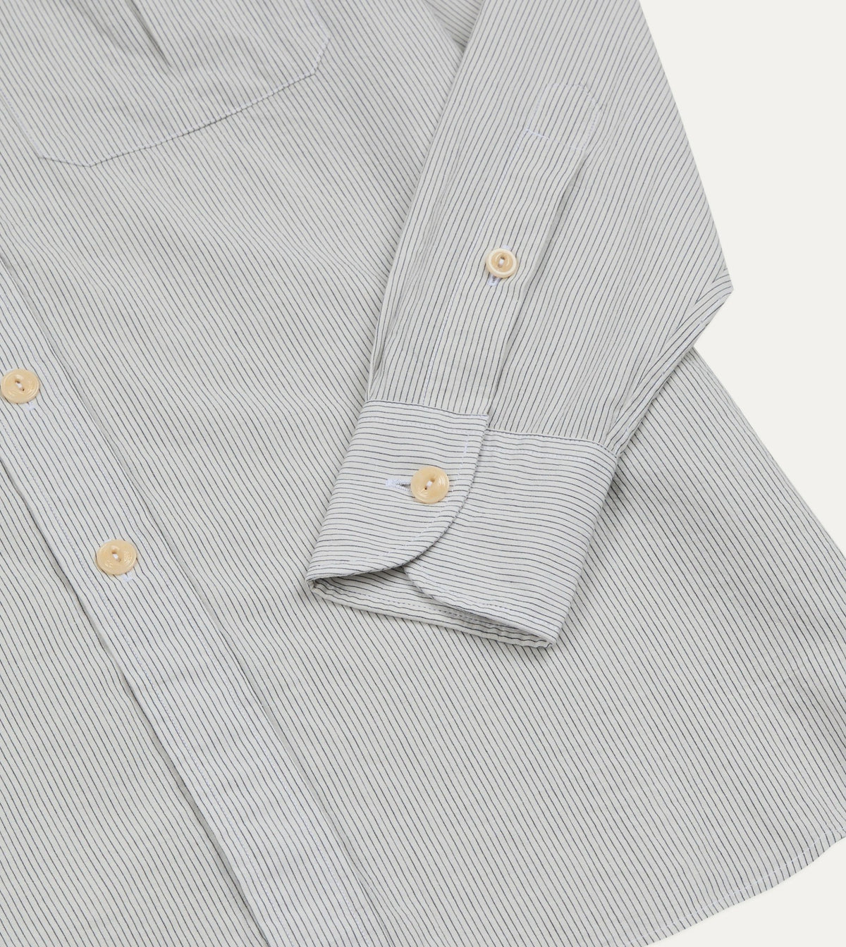 Drake's White and Navy Pinstripe Linen-Cotton Long Point Collar Shirt