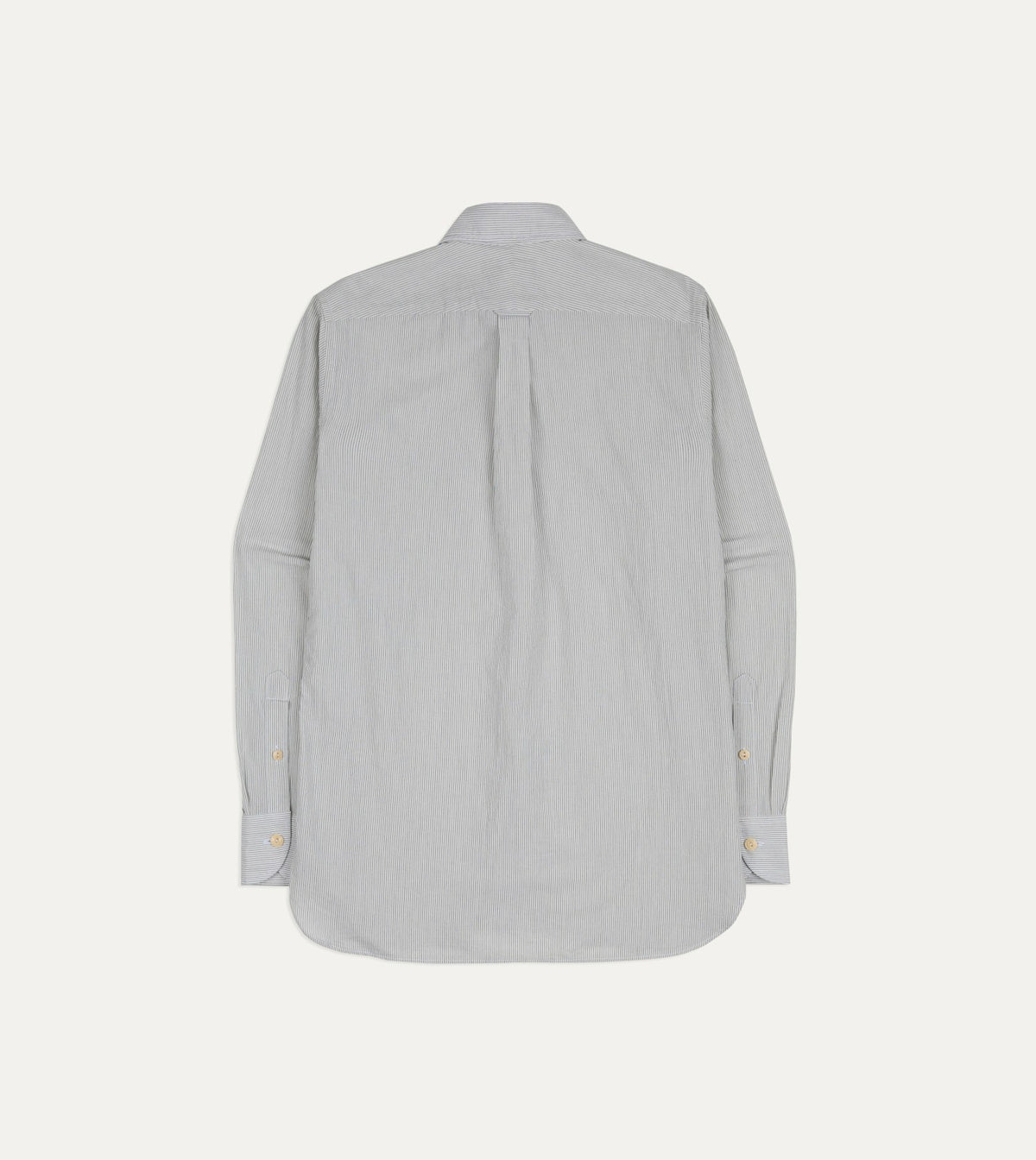 Drake's White and Navy Pinstripe Linen-Cotton Long Point Collar Shirt