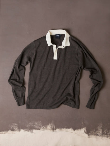 Drake's Brown Merino Wool Knitted Rugby Shirt