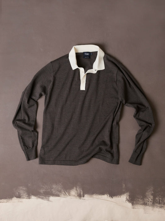 Drake's Brown Merino Wool Knitted Rugby Shirt