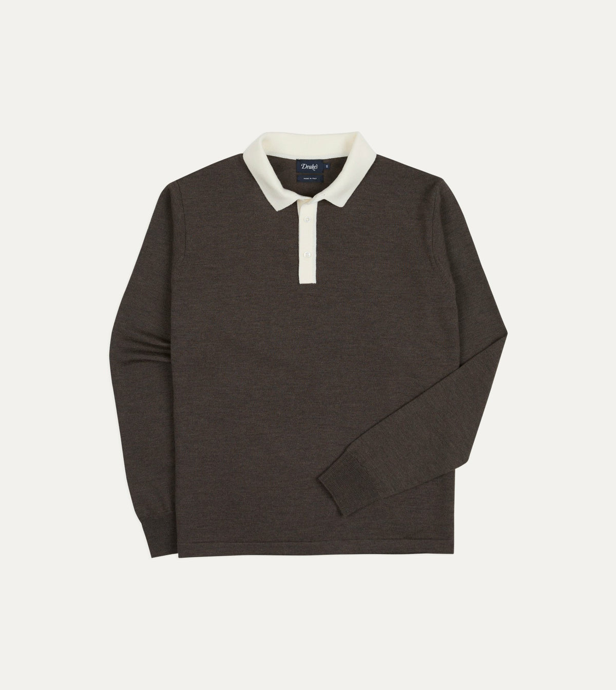 Drake's Brown Merino Wool Knitted Rugby Shirt
