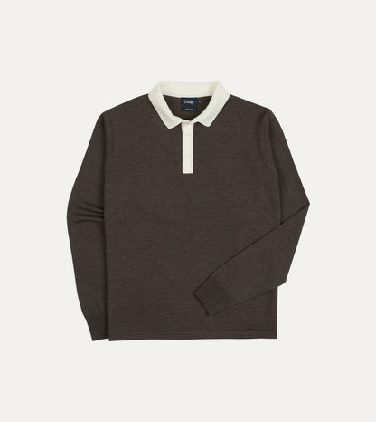 Drake's Brown Merino Wool Knitted Rugby Shirt