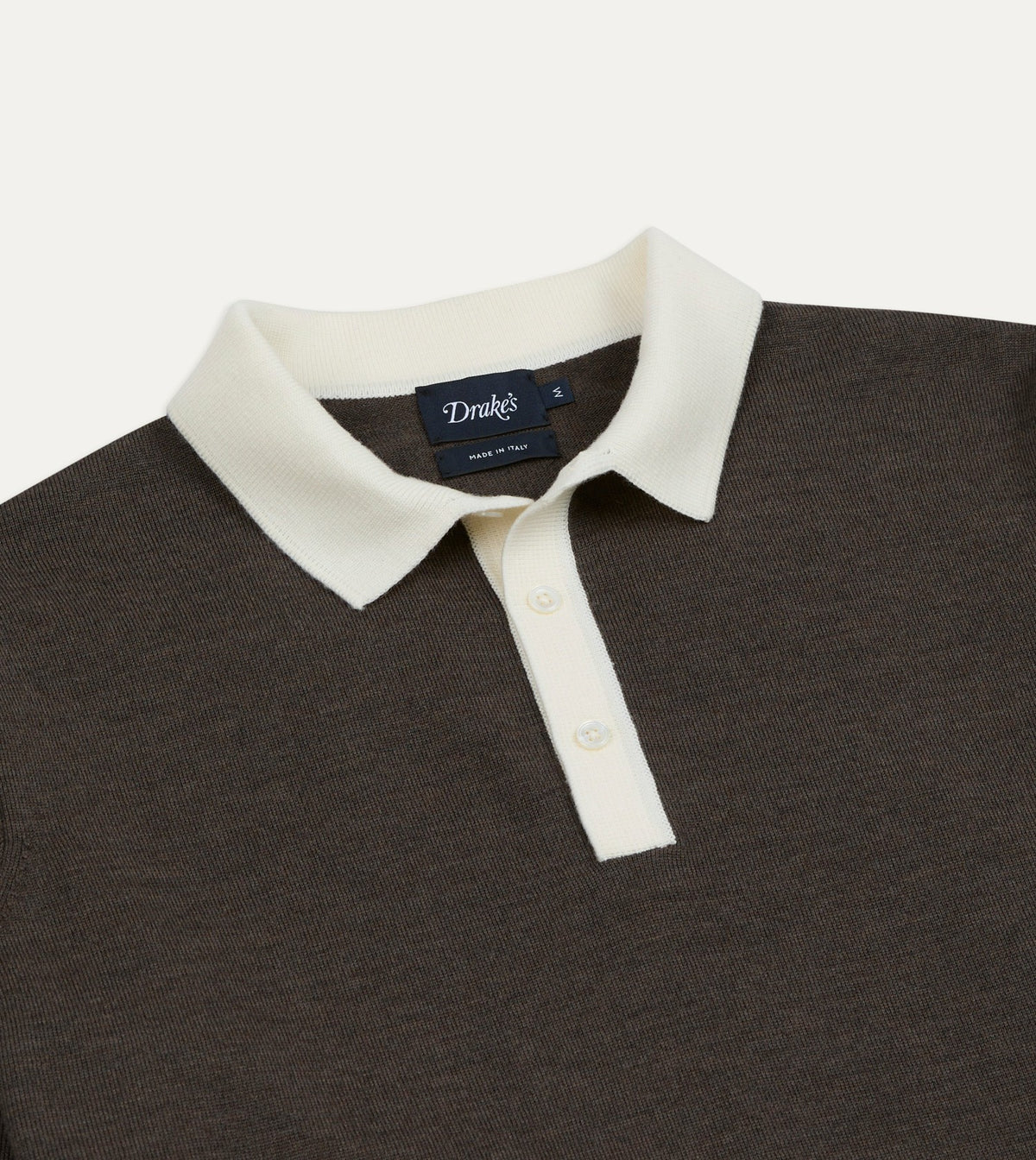 Drake's Brown Merino Wool Knitted Rugby Shirt