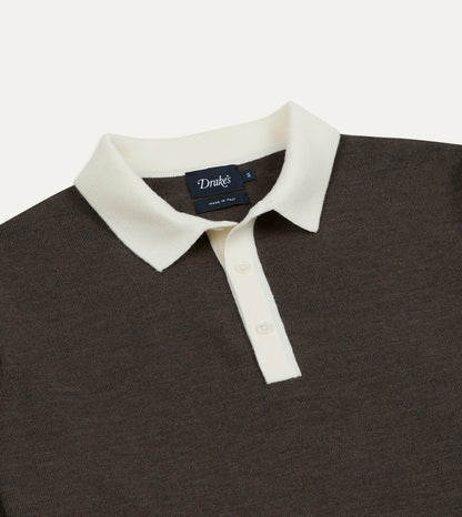 Drake's Brown Merino Wool Knitted Rugby Shirt