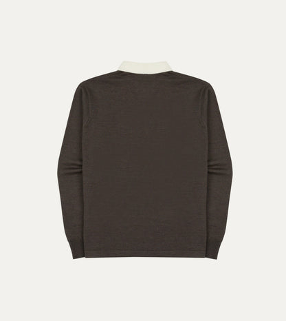 Drake's Brown Merino Wool Knitted Rugby Shirt
