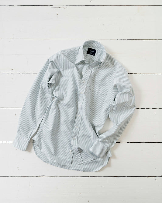 Drake's Blue Ticking Stripe Cotton Oxford Cloth Button-Down Shirt