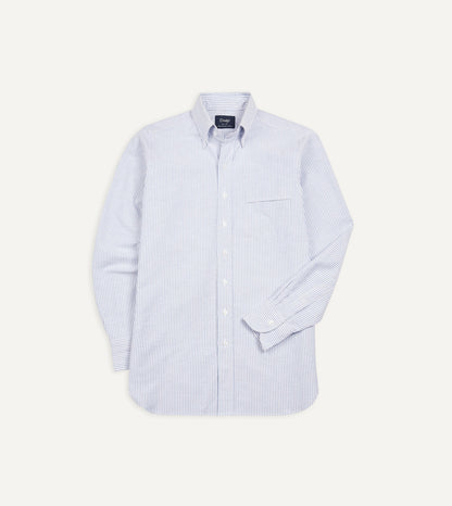 Drake's Blue Ticking Stripe Cotton Oxford Cloth Button-Down Shirt