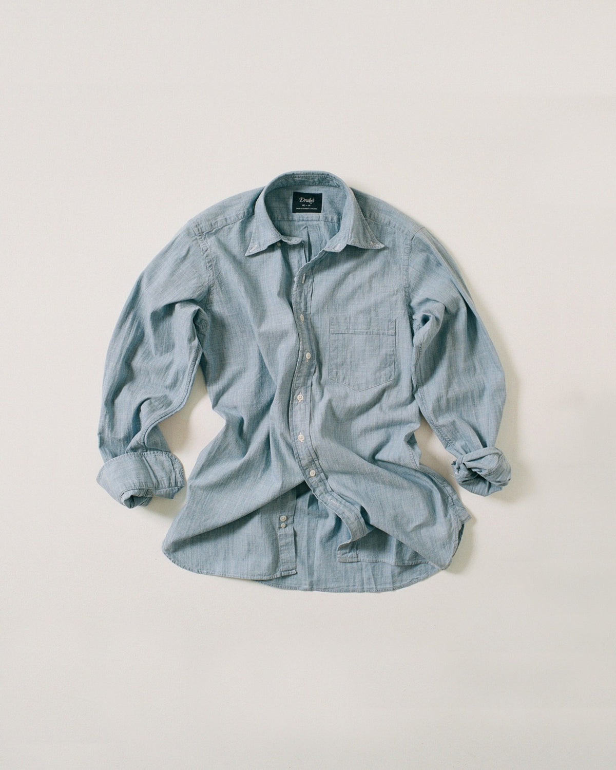 Drake's Light Blue Cotton Chambray Button-Down Shirt