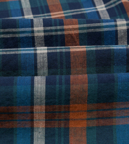 Drake's Navy and Rust Check Cotton Button-Down Shirt