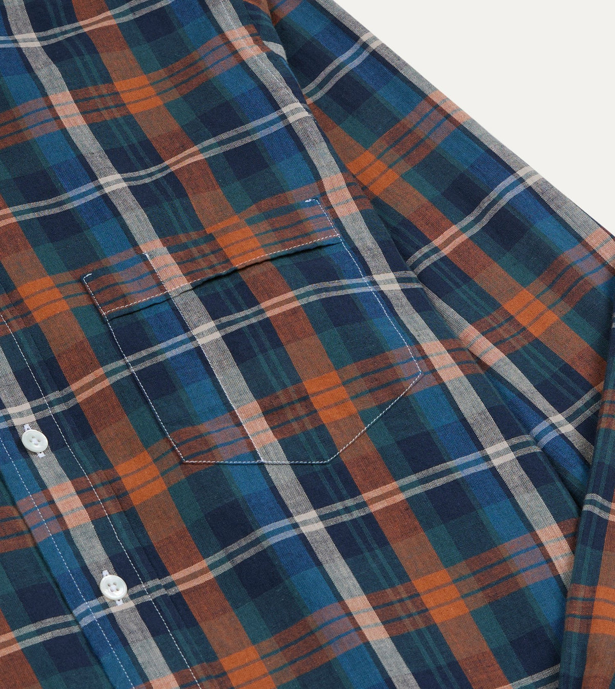 Drake's Navy and Rust Check Cotton Button-Down Shirt