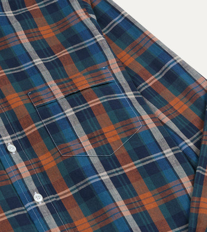 Drake's Navy and Rust Check Cotton Button-Down Shirt