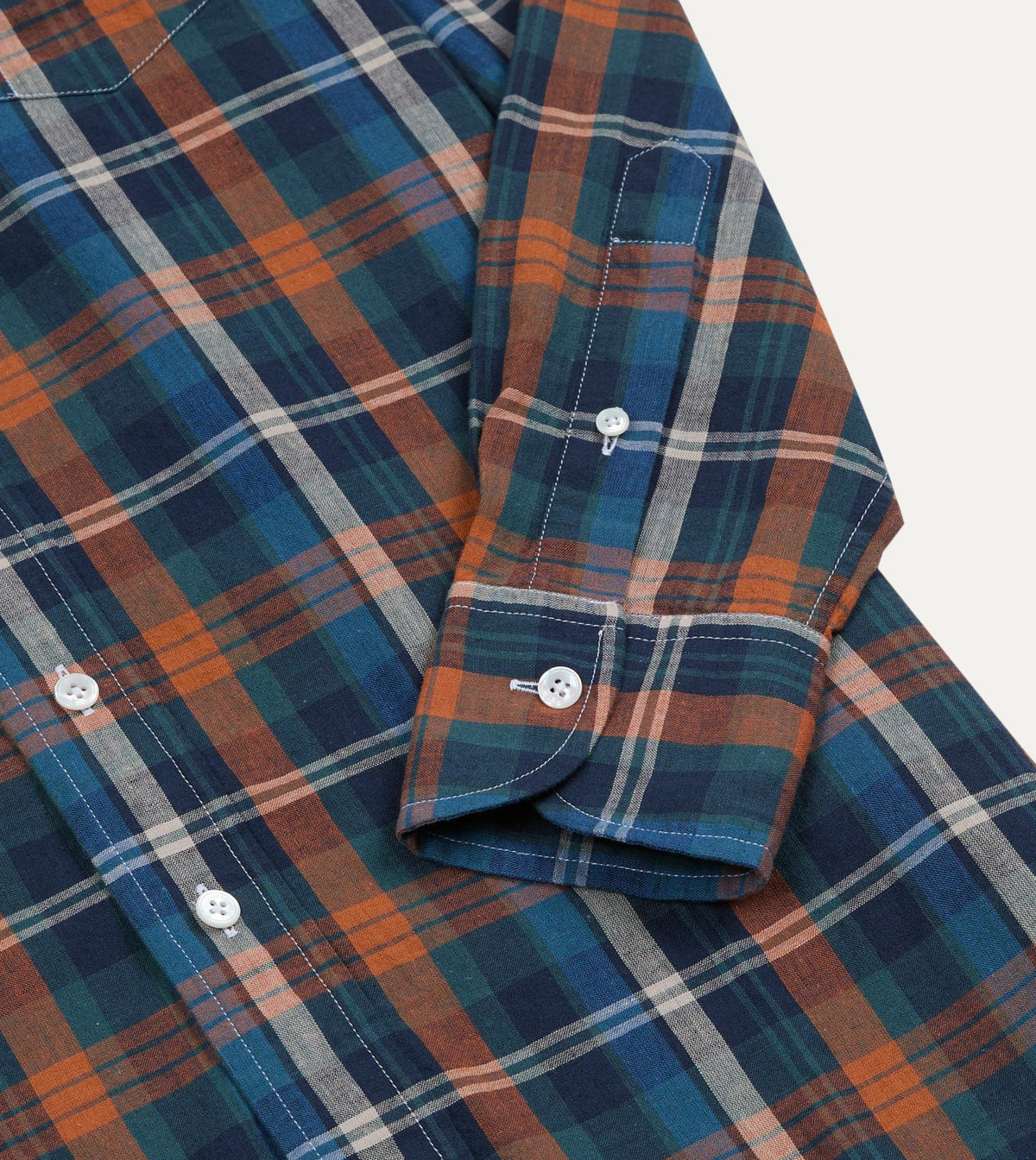 Drake's Navy and Rust Check Cotton Button-Down Shirt
