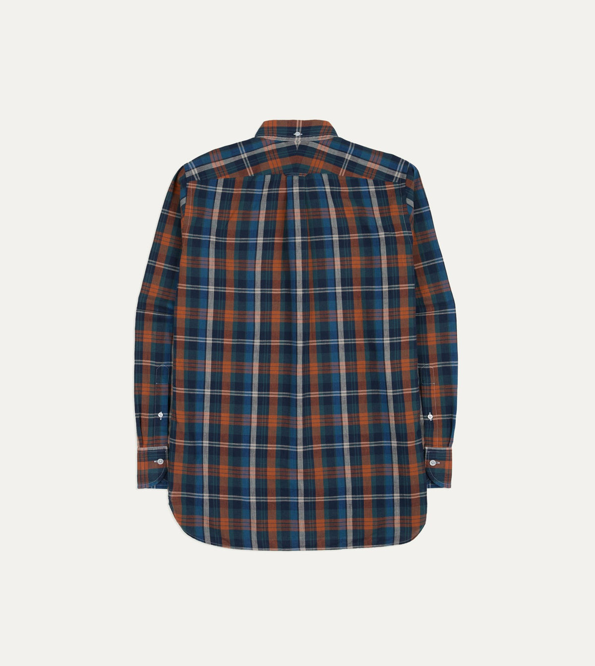 Drake's Navy and Rust Check Cotton Button-Down Shirt