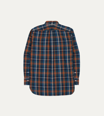 Drake's Navy and Rust Check Cotton Button-Down Shirt