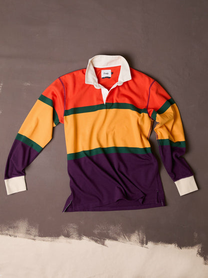 Drake's Red, Yellow and Purple Multi Stripe Cotton Rugby Shirt