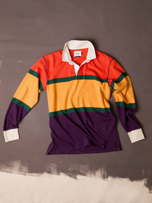 Drake's Red, Yellow and Purple Multi Stripe Cotton Rugby Shirt