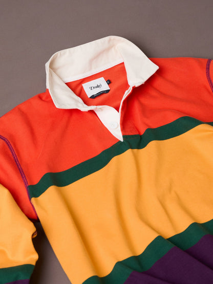 Drake's Red, Yellow and Purple Multi Stripe Cotton Rugby Shirt