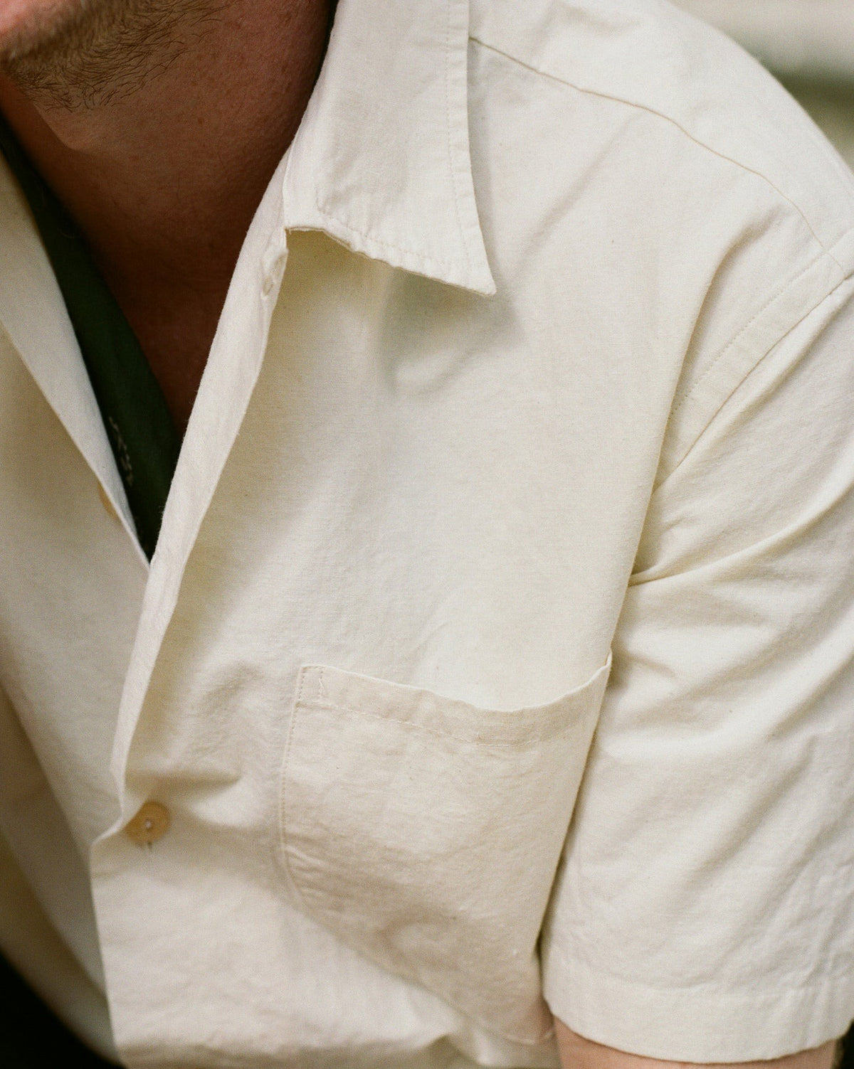 Drake's Ecru Cotton-Hemp Camp Collar Short Sleeve Shirt