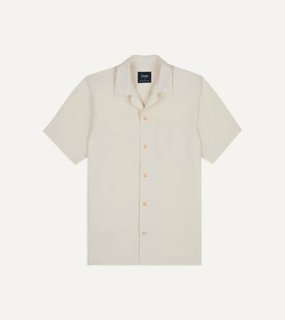 Drake's Ecru Cotton-Hemp Camp Collar Short Sleeve Shirt