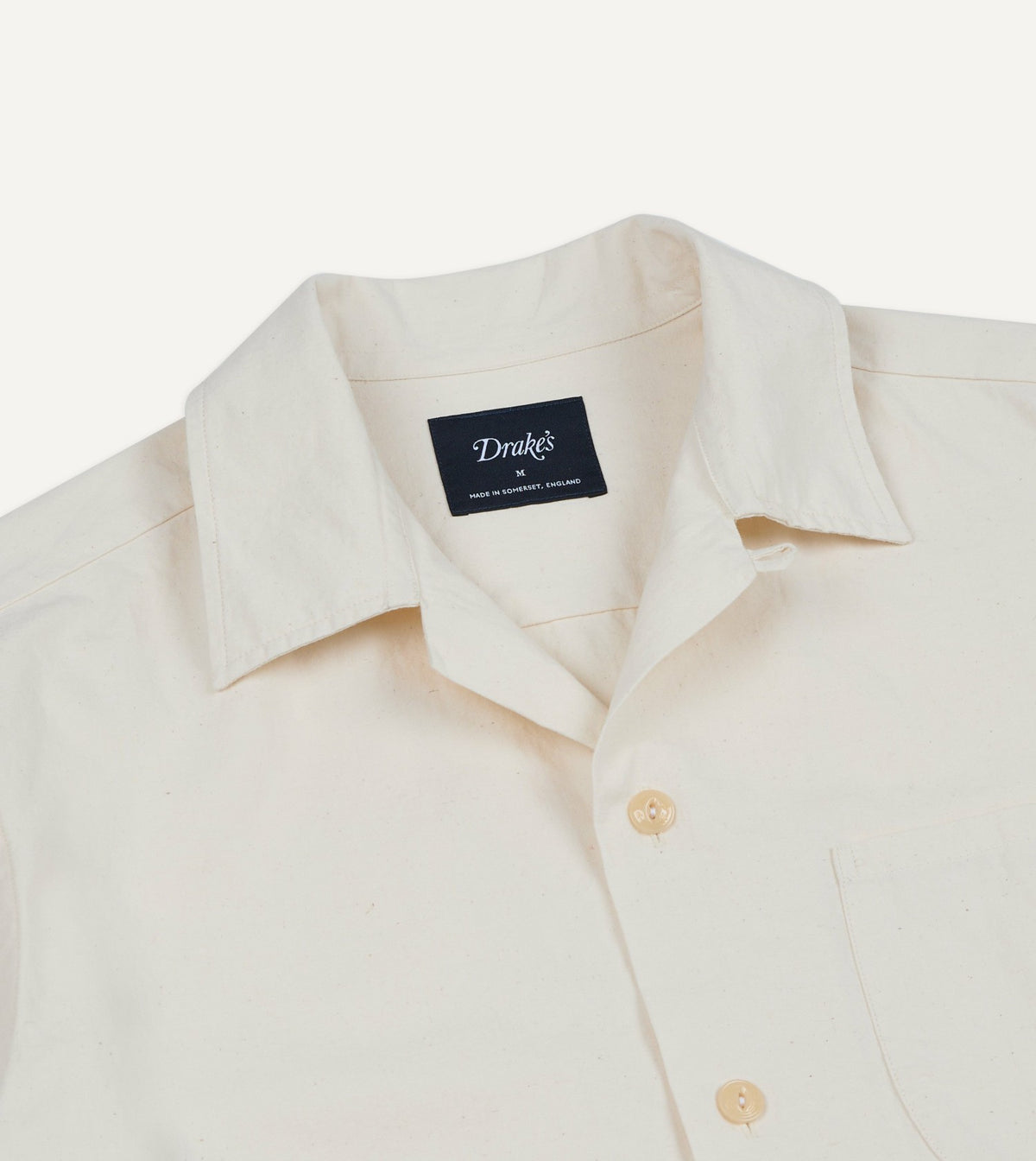 Drake's Ecru Cotton-Hemp Camp Collar Short Sleeve Shirt