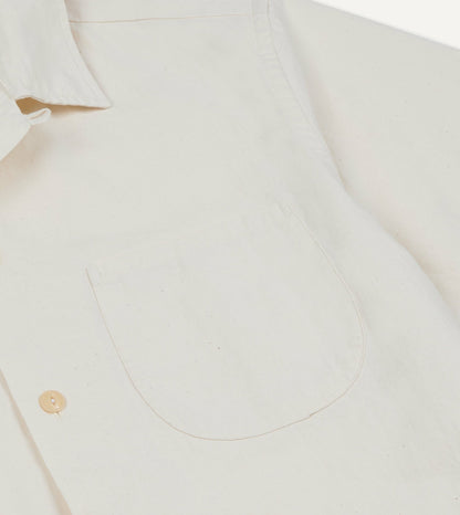Drake's Ecru Cotton-Hemp Camp Collar Short Sleeve Shirt