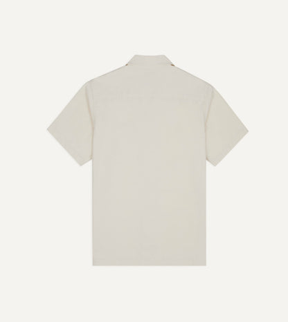 Drake's Ecru Cotton-Hemp Camp Collar Short Sleeve Shirt