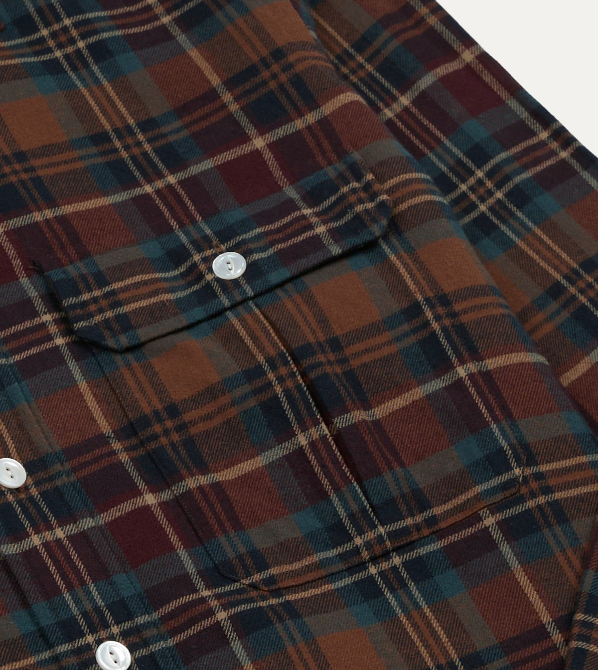 Drake's BEAMS F & Drake's Brown Check Cotton Two-Pocket Long Point Collar Work Shirt