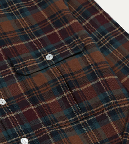 Drake's BEAMS F & Drake's Brown Check Cotton Two-Pocket Long Point Collar Work Shirt