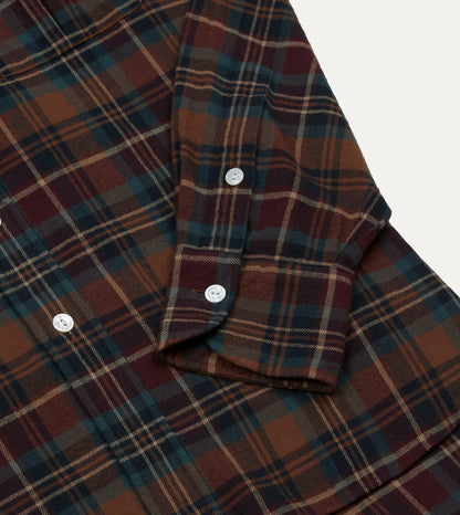 Drake's BEAMS F & Drake's Brown Check Cotton Two-Pocket Long Point Collar Work Shirt