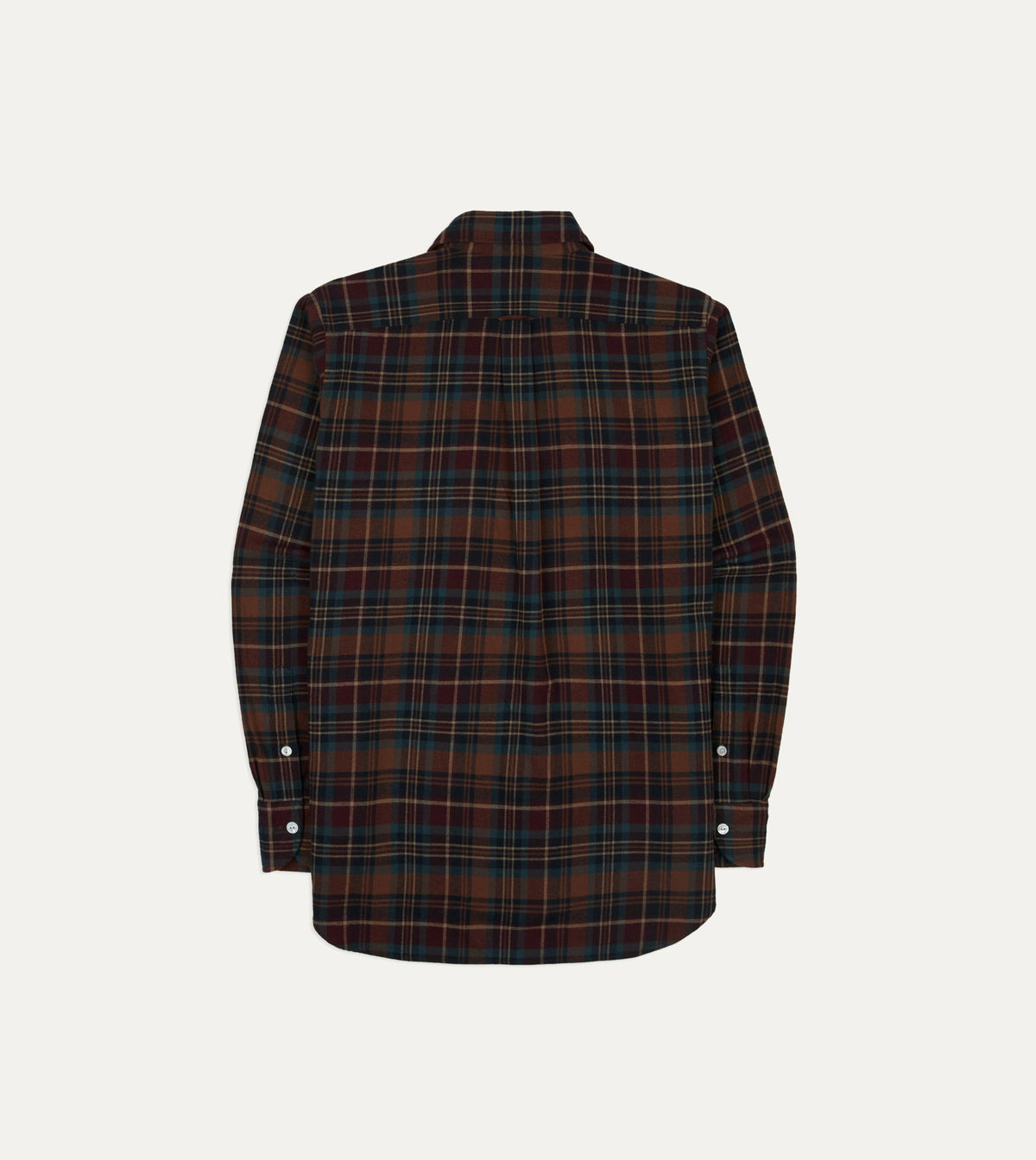 Drake's BEAMS F & Drake's Brown Check Cotton Two-Pocket Long Point Collar Work Shirt