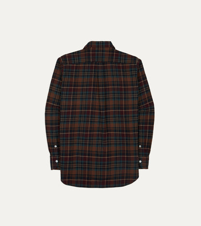 Drake's BEAMS F & Drake's Brown Check Cotton Two-Pocket Long Point Collar Work Shirt