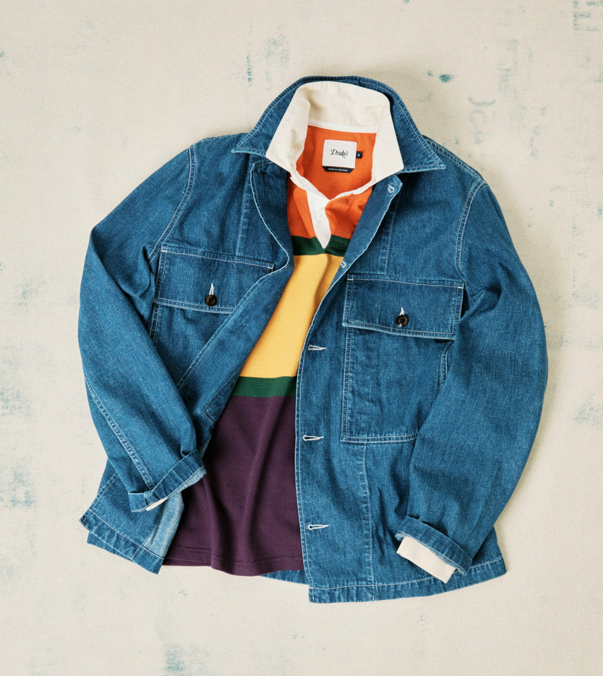 Drake's Stone Wash Selvedge Denim Field Shirt