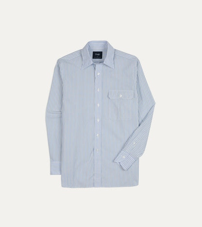 Drake's Blue and White Stripe Cotton Long Point Collar Shirt