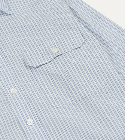 Drake's Blue and White Stripe Cotton Long Point Collar Shirt