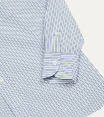 Drake's Blue and White Stripe Cotton Long Point Collar Shirt