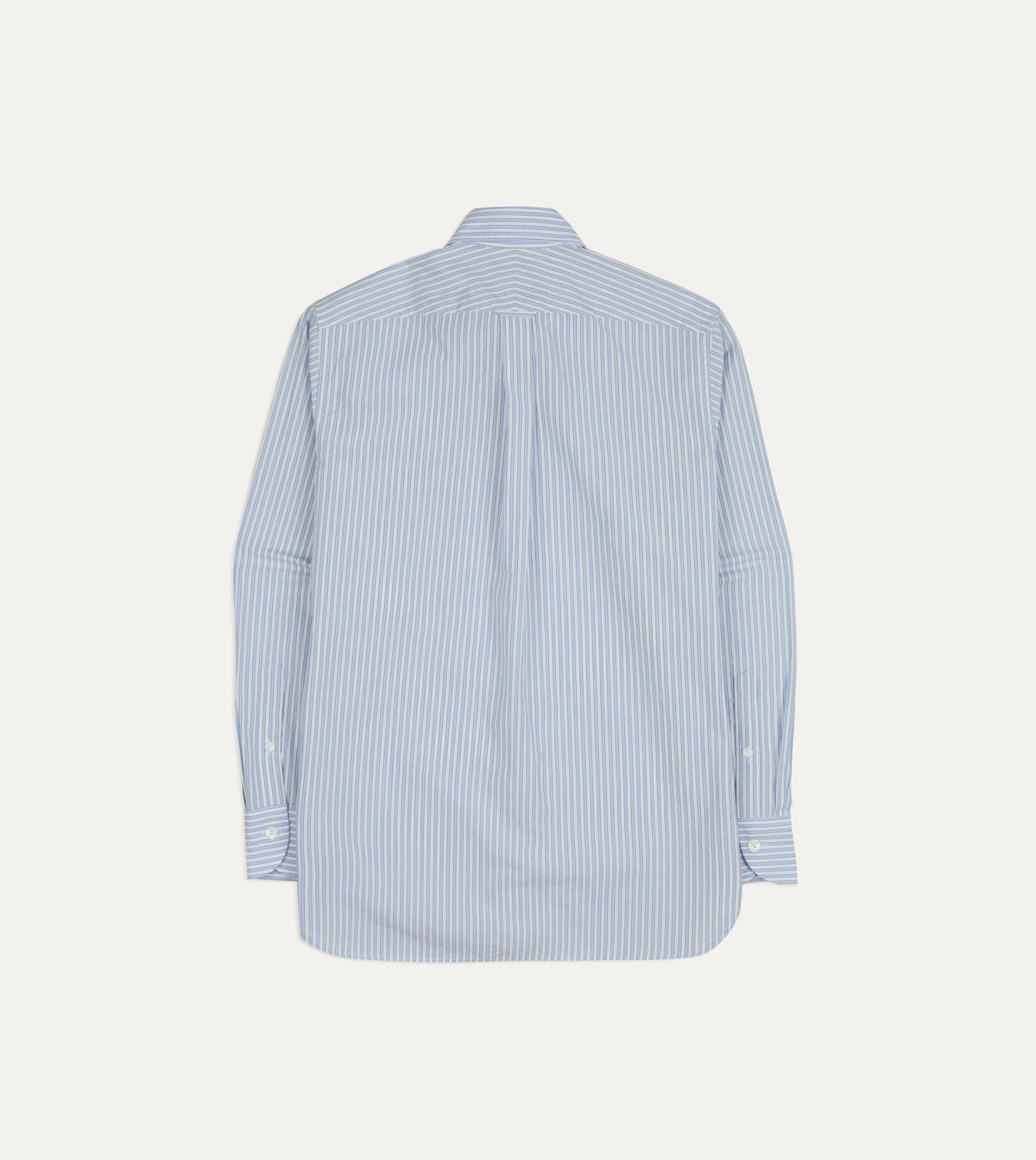 Drake's Blue and White Stripe Cotton Long Point Collar Shirt