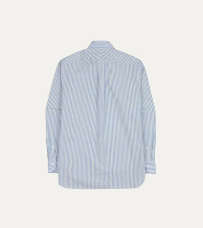 Drake's Blue and White Stripe Cotton Long Point Collar Shirt