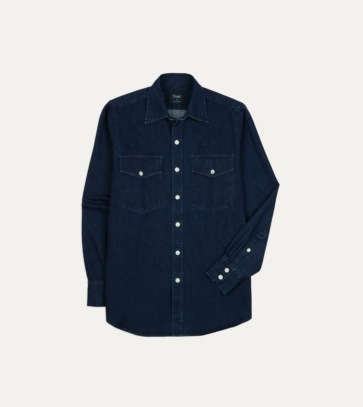 Drake's Indigo Denim Two-Pocket Long Point Collar Shirt