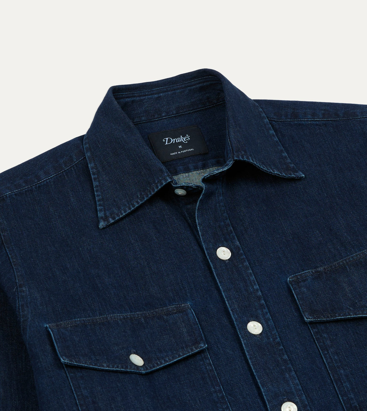 Drake's Indigo Denim Two-Pocket Long Point Collar Shirt