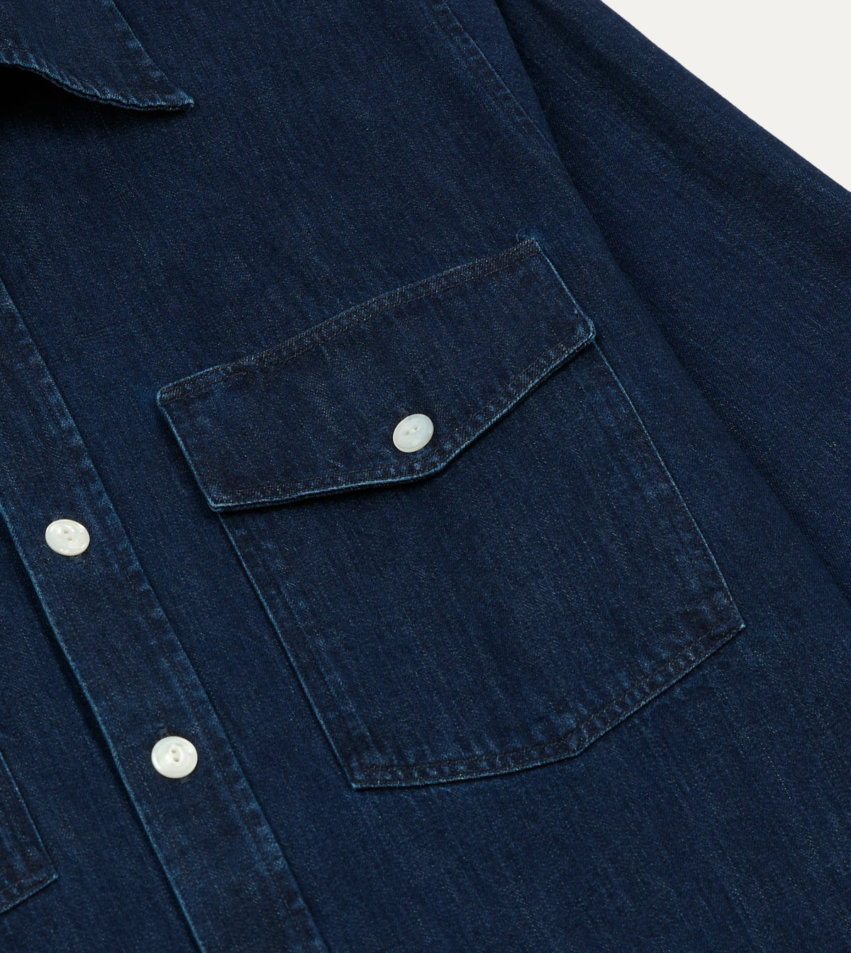Drake's Indigo Denim Two-Pocket Long Point Collar Shirt